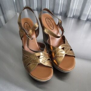 Callisto of California Dessy Bronze Metallic Wedge Sandals Putty Pat Womens 8 M